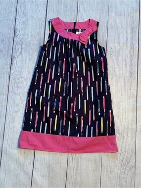 Gymboree Girls Navy Pencil Print Dress with Pink Trim Size 8